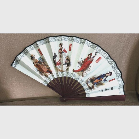 Authentic Wooden Chinese Silk Folding Hand Fan - Picture 2 of 9